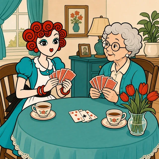 Illustration of a Modern Maid cleaner visiting and caring for an elder client